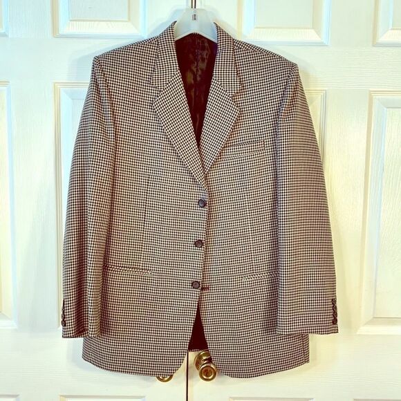 WORSTED WOOL HOUNDSTOOTH BLAZER 40 R - Picture 1 of 7